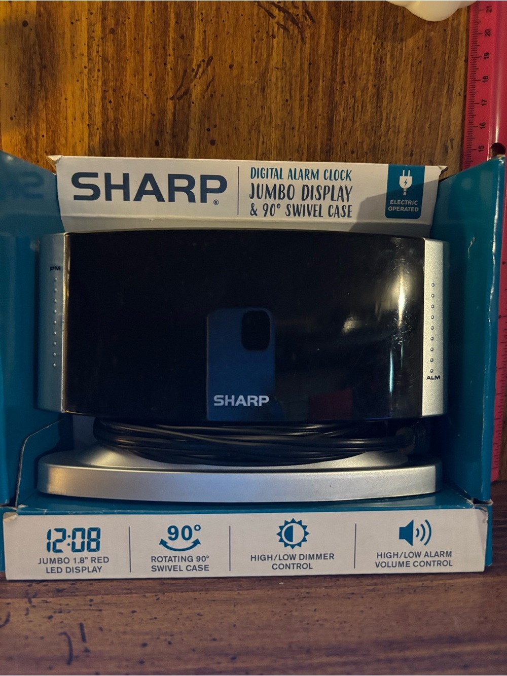 SHARP Silver and Black Digital Alarm Clock with Jumbo Display